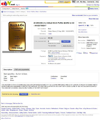 djmuk-12 eBay Listing Using our Baird Gold Bar photograph